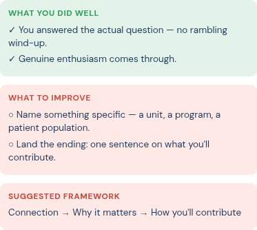 LuminaRN Refine feedback: what you did well, what to improve, and a suggested framework for your answer.